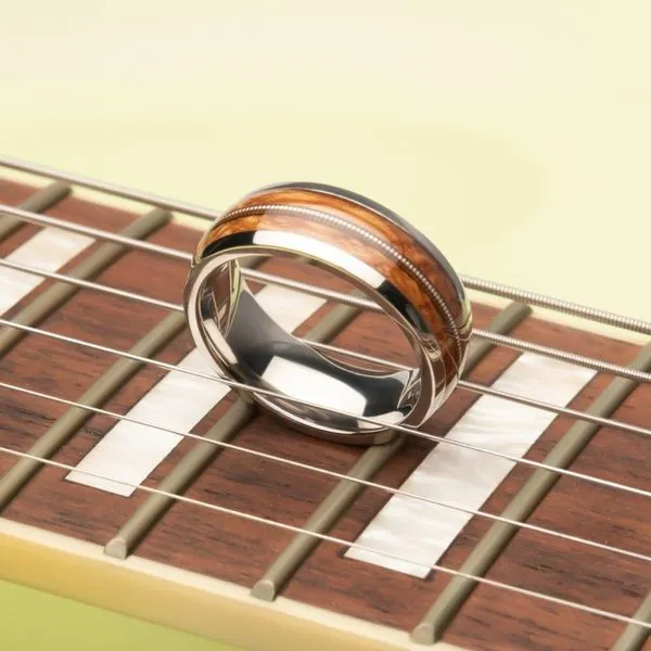 8mm Clear Resins & Whiskey Barrel Wood Inlay Titanium Comfort Fit Guitar String Ring Size 10 Image 2 West and Company Auburn, NY