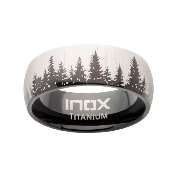Titanium and Black IP Evergreen Forest Tree line Ring West and Company Auburn, NY
