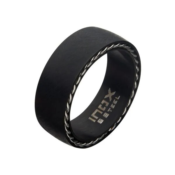 Matte Finished Stainless Steel Black IP with Chain Inlay Band Ring. Available sizes: 9-12 (Size 10) Image 2 West and Company Auburn, NY