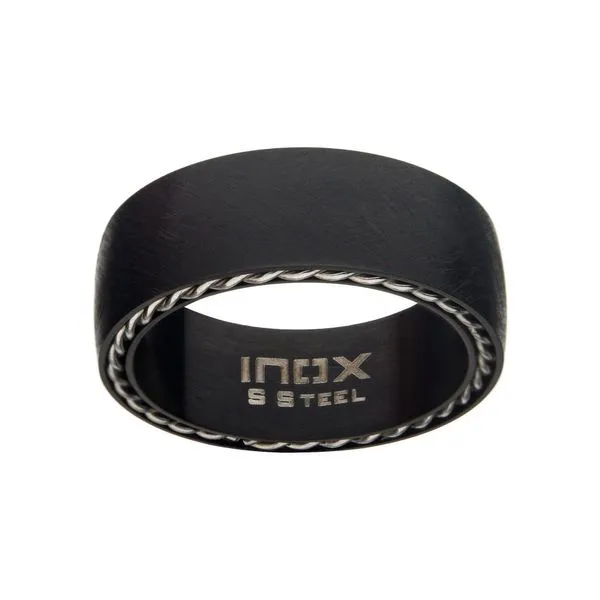 Matte Finished Stainless Steel Black IP with Chain Inlay Band Ring. Available sizes: 9-12 (Size 10) West and Company Auburn, NY