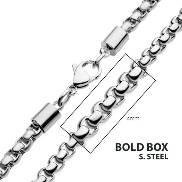 Stainless Steel 4mm Bold Box Chain Necklace. 22 IN  (Available sizes: 20