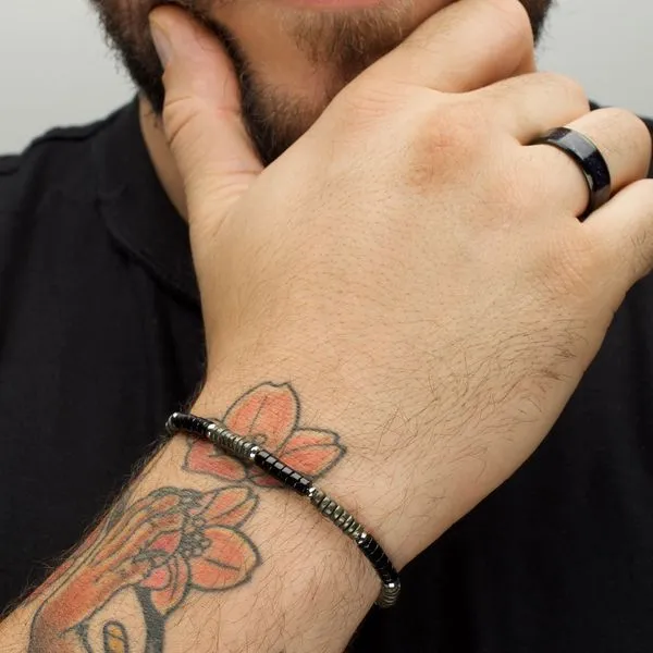 Shadow Wolf (Onyx / Pyrite) Heishi Bead Bracelet Image 2 West and Company Auburn, NY