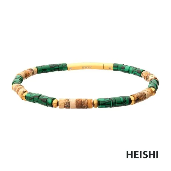 (Brown Jasper / Malachite) Heishi Bead Bracelet Image 2 West and Company Auburn, NY