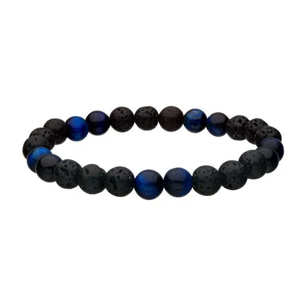 Black Lava and Blue Tigers Eye Bead Bracelet West and Company Auburn, NY