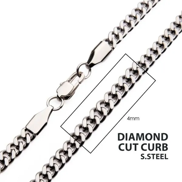 Stainless Steel 4mm Diamond Cut Curb Chain Necklace- 20IN Image 3 West and Company Auburn, NY