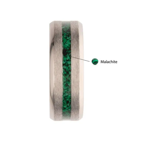 Matte Finish Titanium Malachite Stone Inlay Comfort Fit Ring Size 10 Image 2 West and Company Auburn, NY