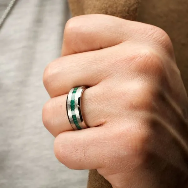 Matte Finish Gun Metal IP Titanium Malachite Stone Inlay Comfort Fit Ring - Size 11 Image 2 West and Company Auburn, NY