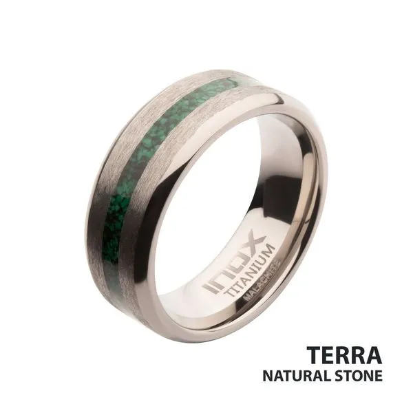 Matte Finish Gun Metal IP Titanium Malachite Stone Inlay Comfort Fit Ring - Size 11 Image 3 West and Company Auburn, NY