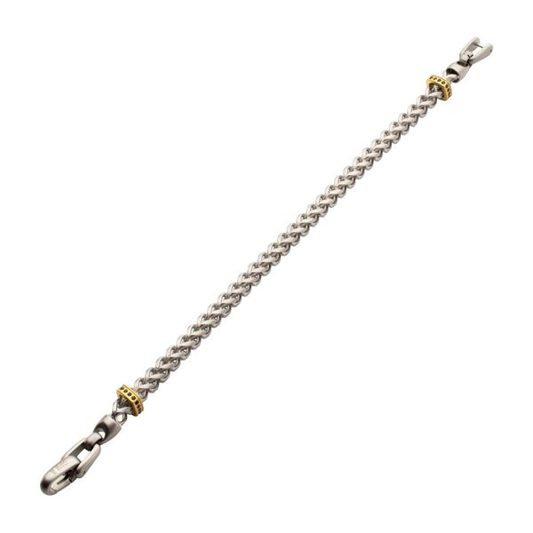 Stainless Steel Chevron Franco Chain Bracelet with Black Sapphire & 18KT Gold IP Links 8 IN West and Company Auburn, NY