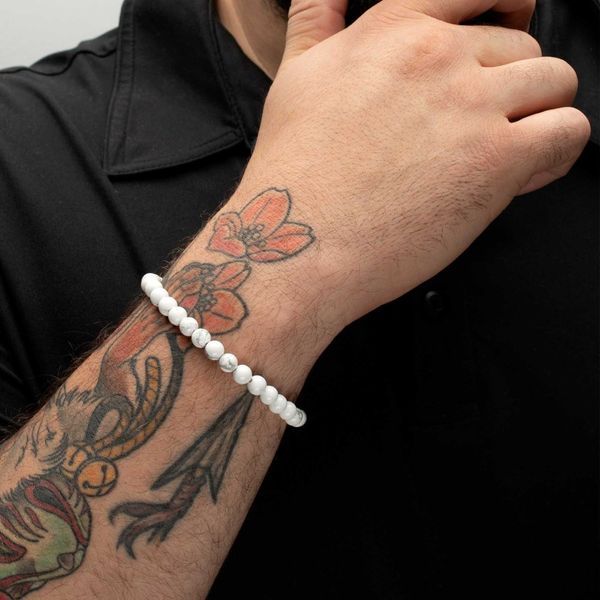6mm Howlite Stone Bead Bracelet with Antiqued Stainless Steel Clasp Image 3 West and Company Auburn, NY