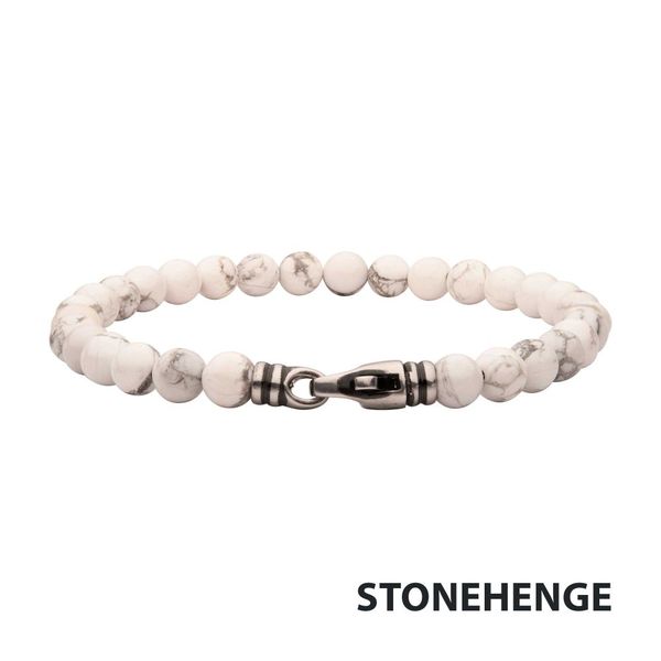 6mm Howlite Stone Bead Bracelet with Antiqued Stainless Steel Clasp West and Company Auburn, NY