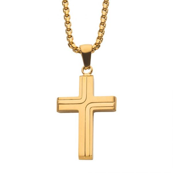 18K Gold IP Cross Drop Pendant with 2mm Round Box Chain  -22 Inches West and Company Auburn, NY