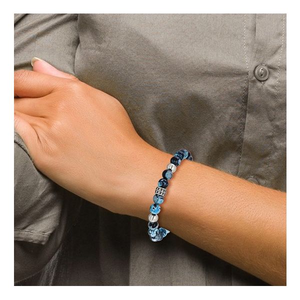 Stainless Steel Black and Blue Appatite Stretch Bracelet with 8mm Beads 7.25IN West and Company Auburn, NY