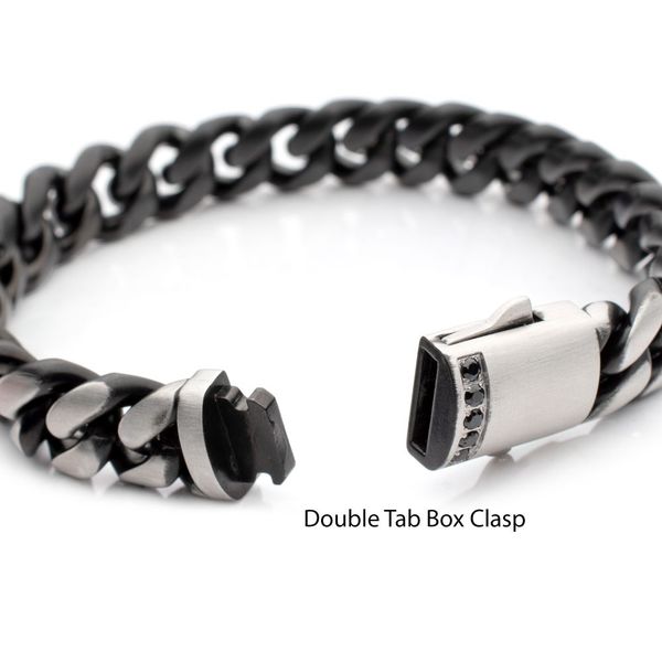 12mm Black IP Matte Steel Cuban Chain with Black Sapphire Clasp Reversible Bracelet  - 8.25IN Image 3 West and Company Auburn, NY