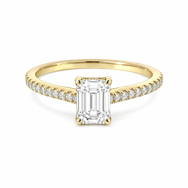 Emerald Cut Diamond Engagement Ring in 14K Yellow Gold | Pavé Diamond Solitaire Ring Whidby Jewelers Madison, GA