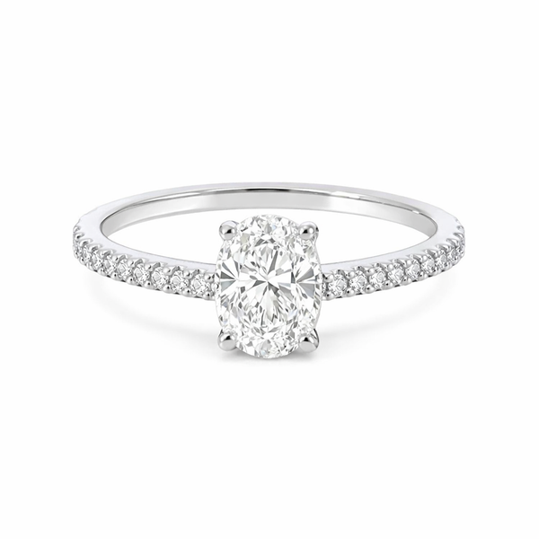 Oval Diamond Engagement Ring in 14K White Gold | Pavé Diamond Solitaire Ring Whidby Jewelers Madison, GA
