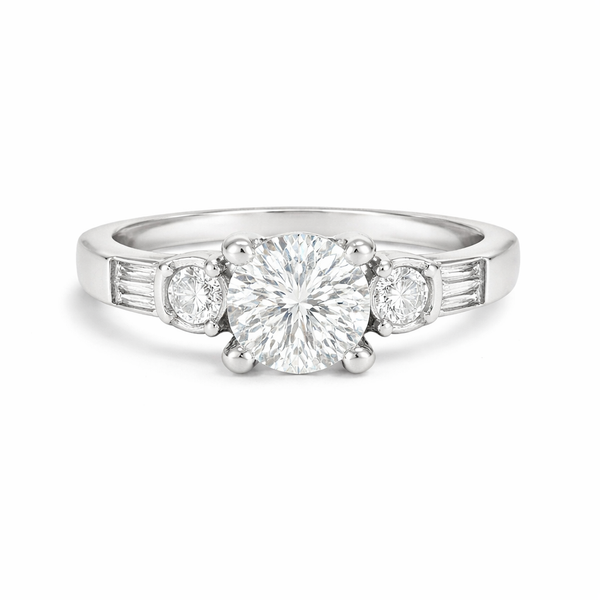 Round Diamond Three Stone Engagement Ring in Platinum | Side Stone Diamond Ring Whidby Jewelers Madison, GA