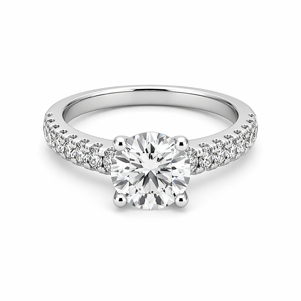 Round Lab Grown Diamond Engagement Ring in 14K White Gold | Pavé Diamond Solitaire Ring Whidby Jewelers Madison, GA