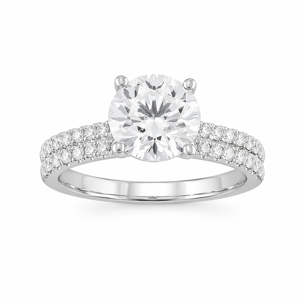 Round Lab Grown Diamond Engagement Ring in 14K White Gold | Double Pavé Diamond Band Whidby Jewelers Madison, GA