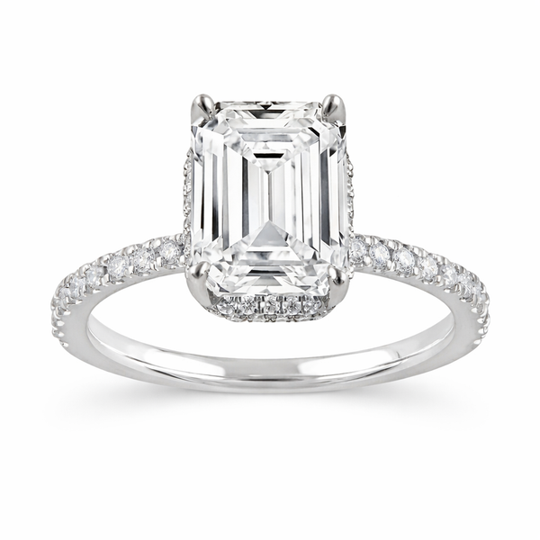 Emerald Cut Lab Grown Diamond Engagement Ring in 14K White Gold | Pavé Diamond Ring Whidby Jewelers Madison, GA