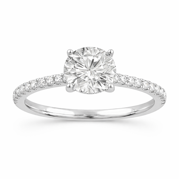 Round Lab Grown Diamond Engagement Ring in 14K White Gold | Pavé Diamond Solitaire Ring Whidby Jewelers Madison, GA