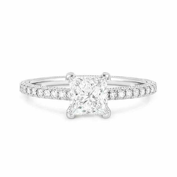 Princess Cut Diamond Engagement Ring in 14K White Gold | Pavé Diamond Band Whidby Jewelers Madison, GA