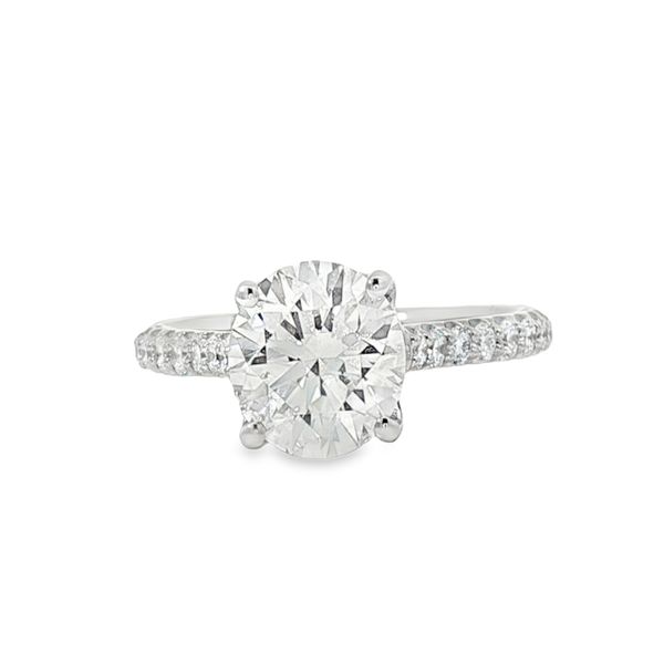 Round Cut Lab Grown Diamond Engagement Ring with Pavé Band in 14kt White Gold Whidby Jewelers Madison, GA