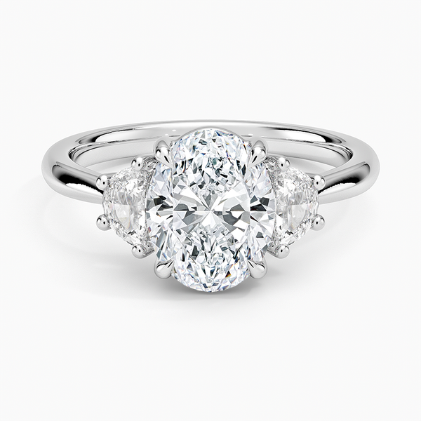 3.68 TWT Lab Grown Oval & Half Moon Diamond Three-Stone Engagement Ring in 14KT White Gold Whidby Jewelers Madison, GA