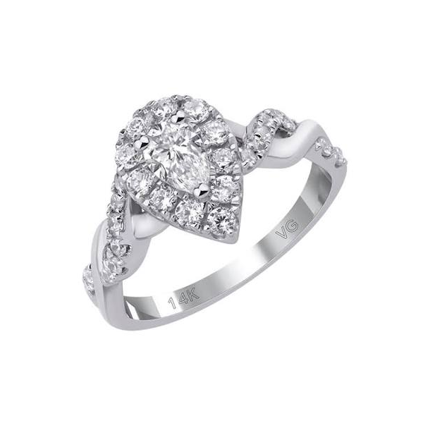 .92 TWT Lab Grown Pear Diamond Halo Engagement Ring in 14KT White Gold Whidby Jewelers Madison, GA