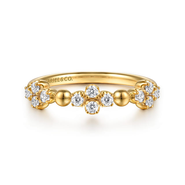 .26ct 14K Yellow Gold Diamond Floral Station Ring | Beaded Diamond Band Whidby Jewelers Madison, GA