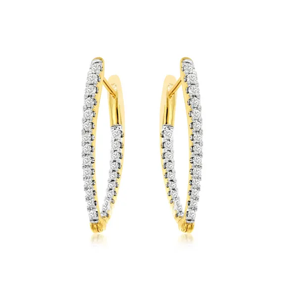 Yellow 14Kt Medium Hoop Diamond Earrings