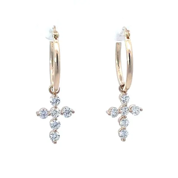 Yellow 14Kt Cross Diamond Earrings