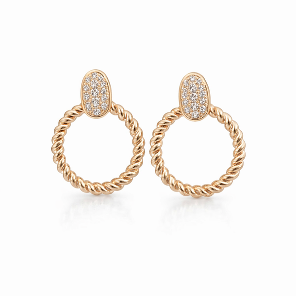 14K Yellow Gold Diamond Twisted Hoop Drop Earrings | Pavé Diamond Hoops Whidby Jewelers Madison, GA