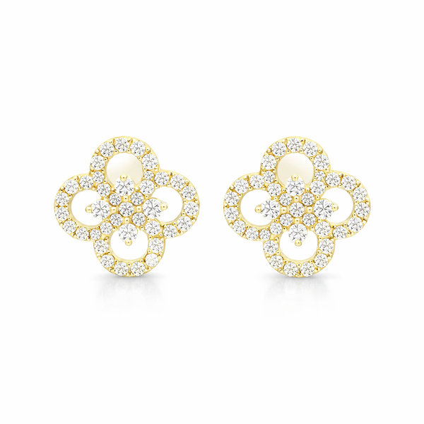 14K Yellow Gold Diamond Clover Stud Earrings | Diamond Flower Earrings Whidby Jewelers Madison, GA
