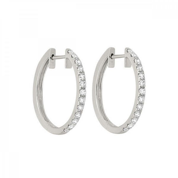 14K White Gold Diamond Hoop Earrings | Slim Pavé Diamond Hoops Whidby Jewelers Madison, GA
