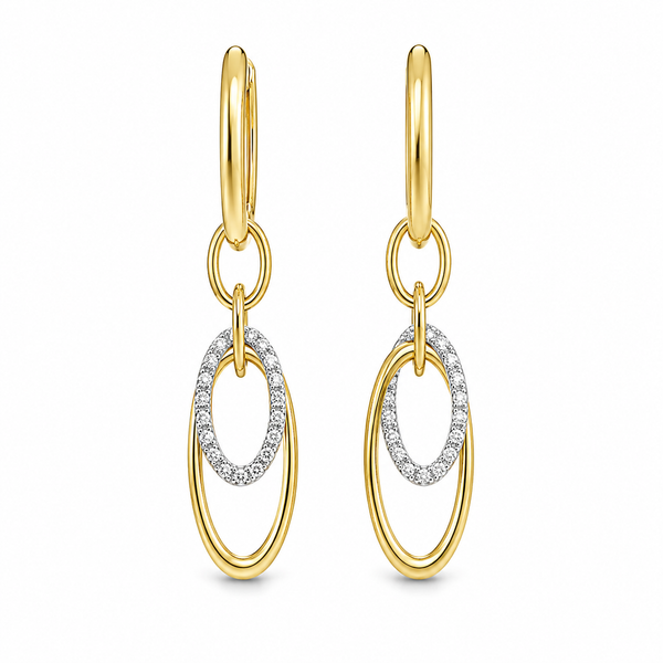 14KT Two-Tone Gold Diamond Drop Hoop Earrings Whidby Jewelers Madison, GA