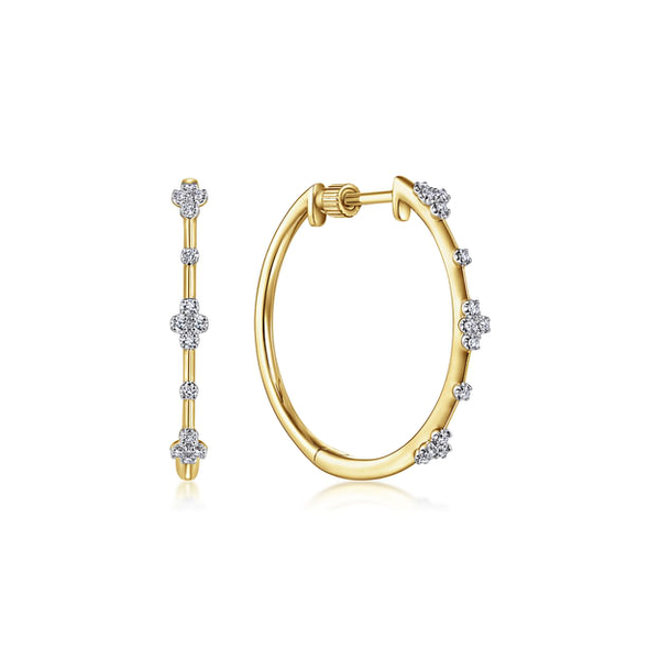 14K Yellow Gold Diamond Flower Hoop Earrings | Floral Diamond Hoops Whidby Jewelers Madison, GA