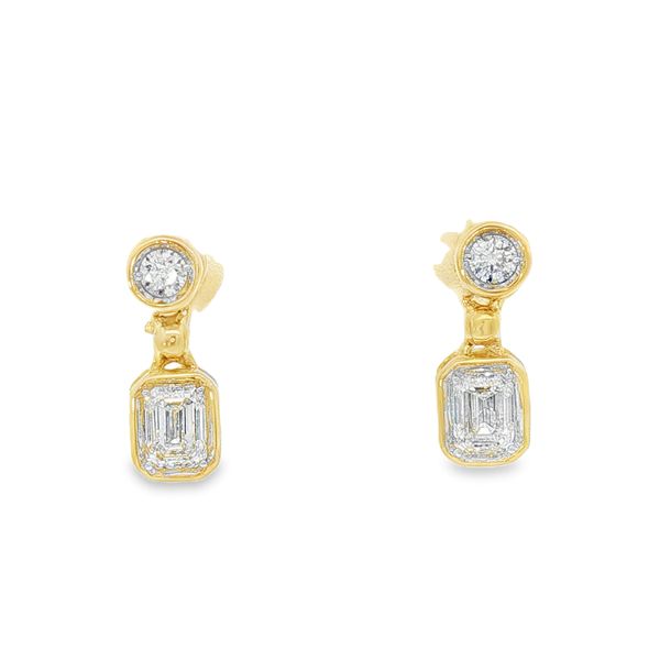 14kt Yellow Gold Round & Emerald Cut Diamond Drop Earrings Whidby Jewelers Madison, GA