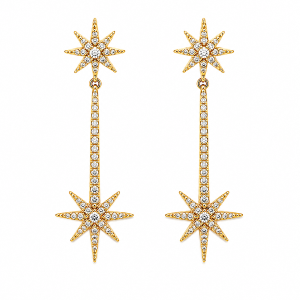 18KT Yellow Gold Diamond Starburst Drop Earrings Whidby Jewelers Madison, GA