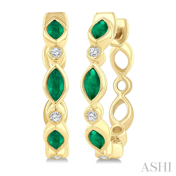 10KT Yellow Gold Marquise Emerald & Diamond Hoop Earrings Whidby Jewelers Madison, GA