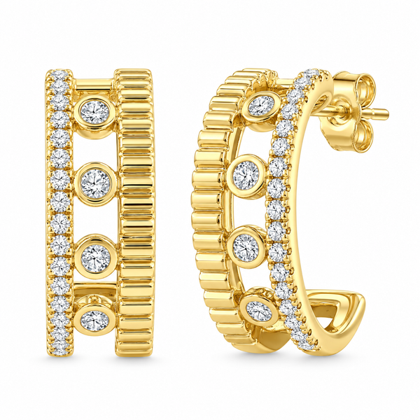 14KT Yellow Gold Round Diamond Hoop Earrings Whidby Jewelers Madison, GA