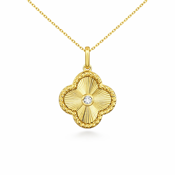 10kt Yellow Gold Clover Diamond Pendant Necklace Vintage Inspired Whidby Jewelers Madison, GA