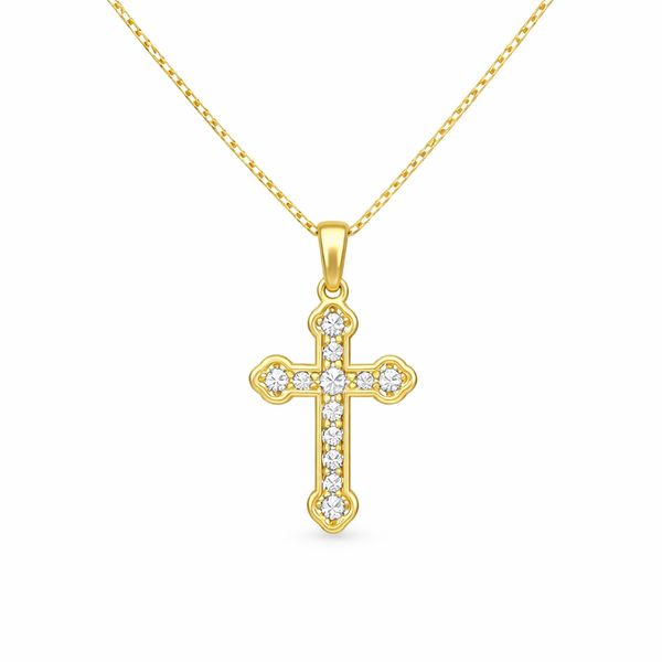14kt Yellow Gold Diamond Cross Necklace .10 CTW Classic Faith Pendant Whidby Jewelers Madison, GA
