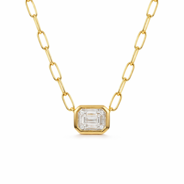 14K Yellow Gold 0.14 CTW Emerald-Cut Diamond Bezel Necklace Whidby Jewelers Madison, GA