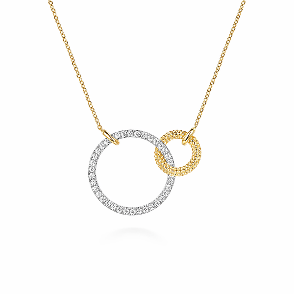 14K Two-Tone Gold 0.77 CTW Diamond Interlocking Circle Pendant Necklace Whidby Jewelers Madison, GA