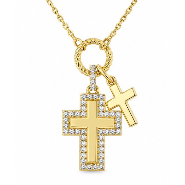 10KT Yellow Gold Double Cross Diamond Necklace Whidby Jewelers Madison, GA