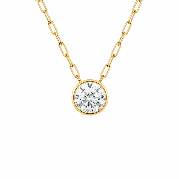Round Lab Grown Diamond Bezel Pendant Necklace in 14kt Yellow Gold – 2.09ctw Whidby Jewelers Madison, GA