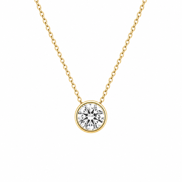 Round Lab Grown Diamond Bezel Pendant Necklace in 14kt Yellow Gold – 1ctw Whidby Jewelers Madison, GA