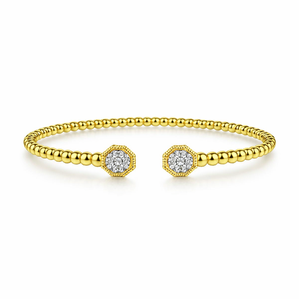 Diamond Beaded Open Bangle Bracelet in 14kt Yellow Gold – .13ctw Whidby Jewelers Madison, GA