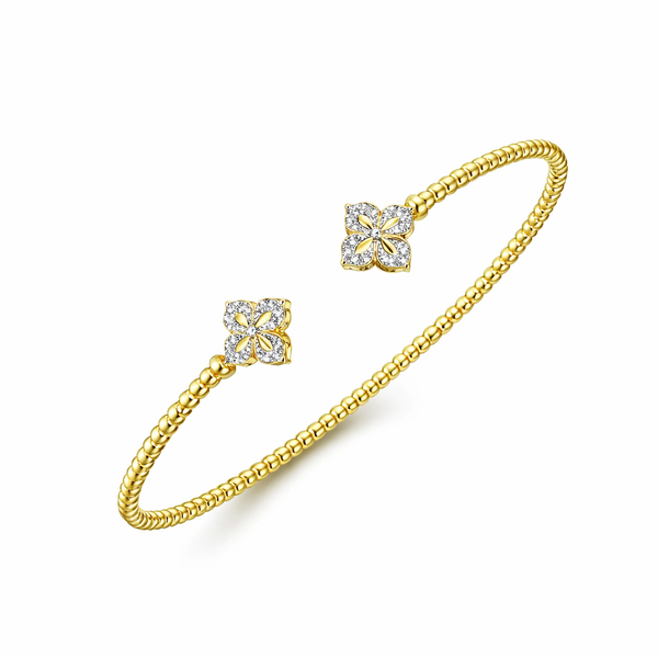 Diamond Flower Open Bangle Bracelet in 14kt Yellow Gold – .23ctw Whidby Jewelers Madison, GA